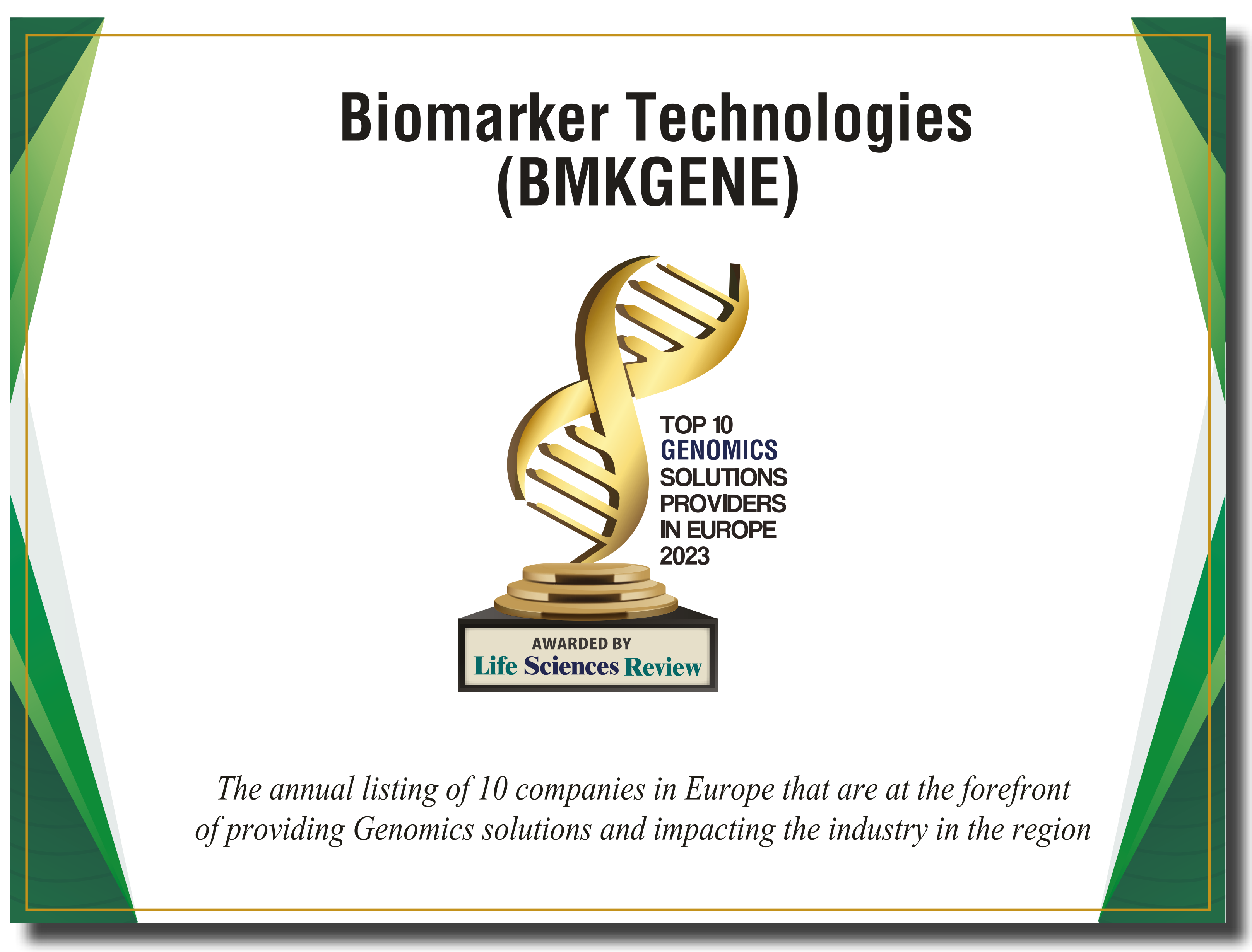 Proud to be selected as one of the Top 10 Genomic Solutions Companies in Europe for 2023!